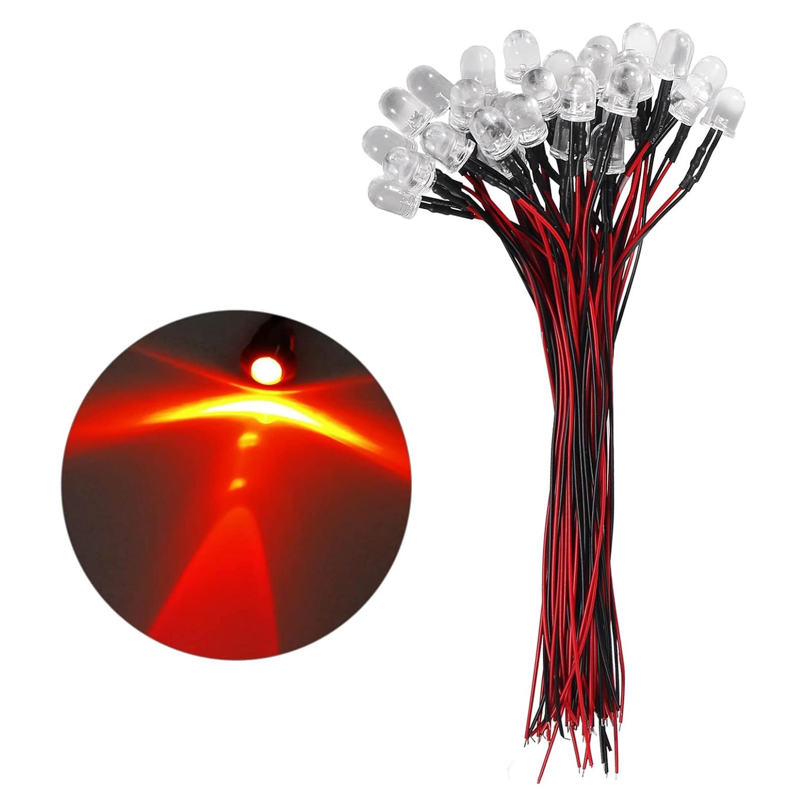 30 Diodos LED Pre Cableados 10mm Rojo 12V DORHEA para DIY