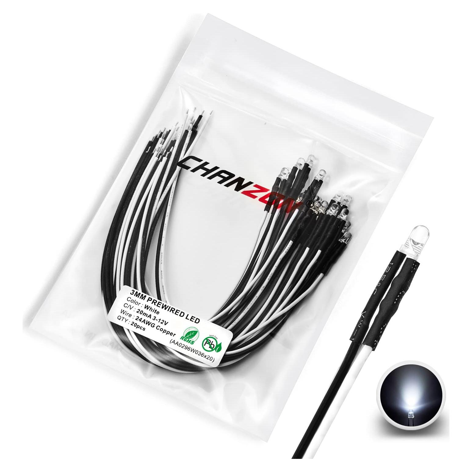 Diodo LED Pre-Cableado 20 pcs Chanzon 3mm Luz Blanca 12V