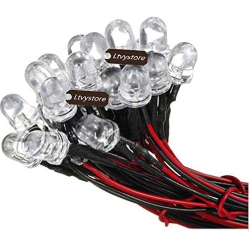 Paquete 20 LED 10MM Blanco Pre Cableado 12V + Soportes