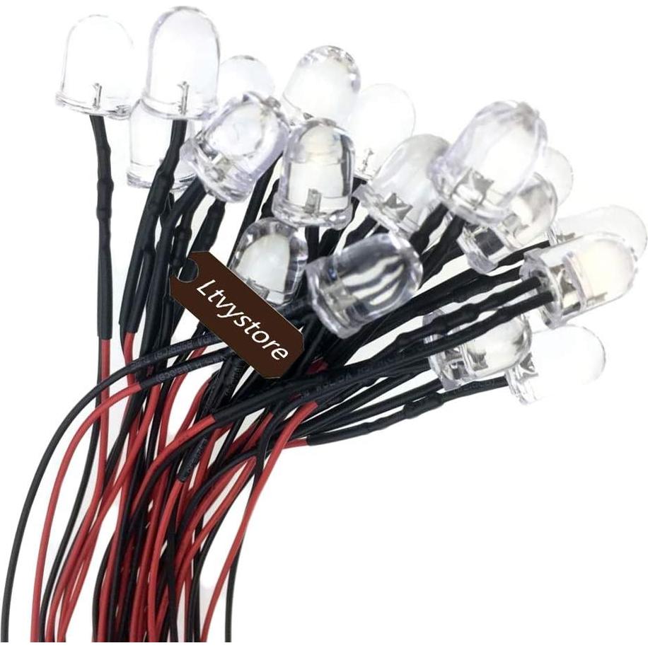 Paquete 20 LED 10MM Blanco Pre Cableado 12V + Soportes