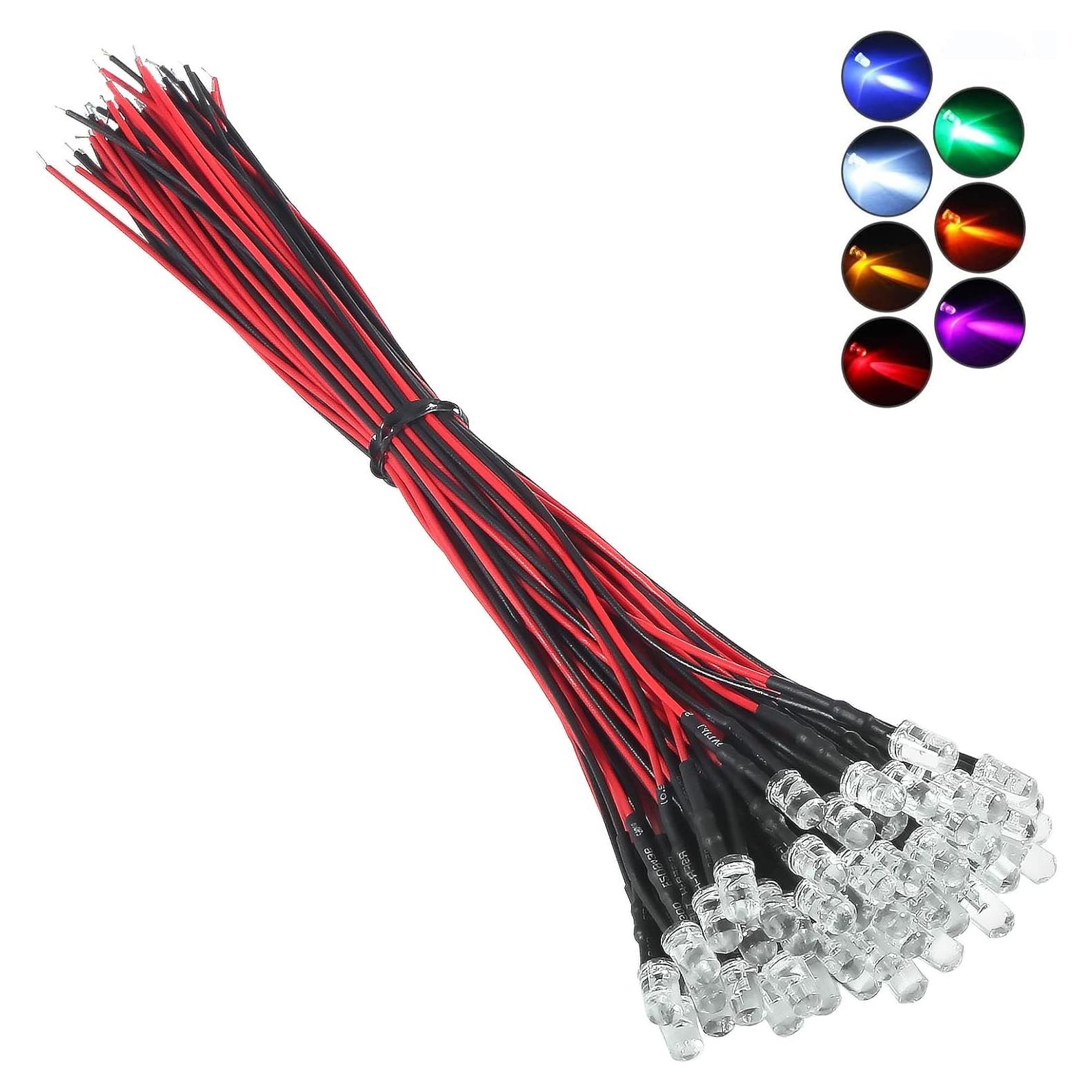 50 Diodos LED 5mm Pre Cableados DORHEA 12V Luz Multicolor