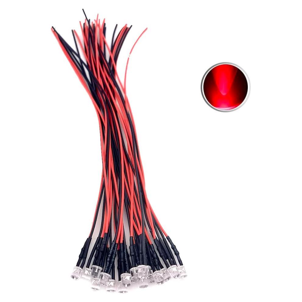 30 Diodos LED Pre-Cableados 5mm Rojo Cleiscry 12V