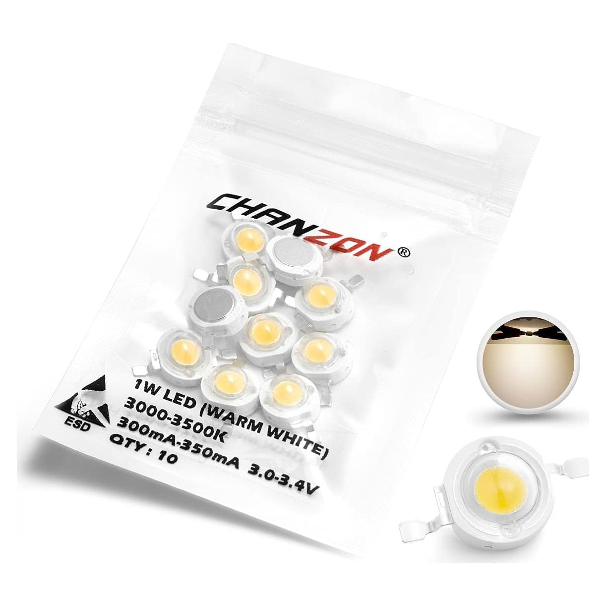 Chip LED Chanzon 10 pcs 1W Blanco Cálido 3000K-3500K