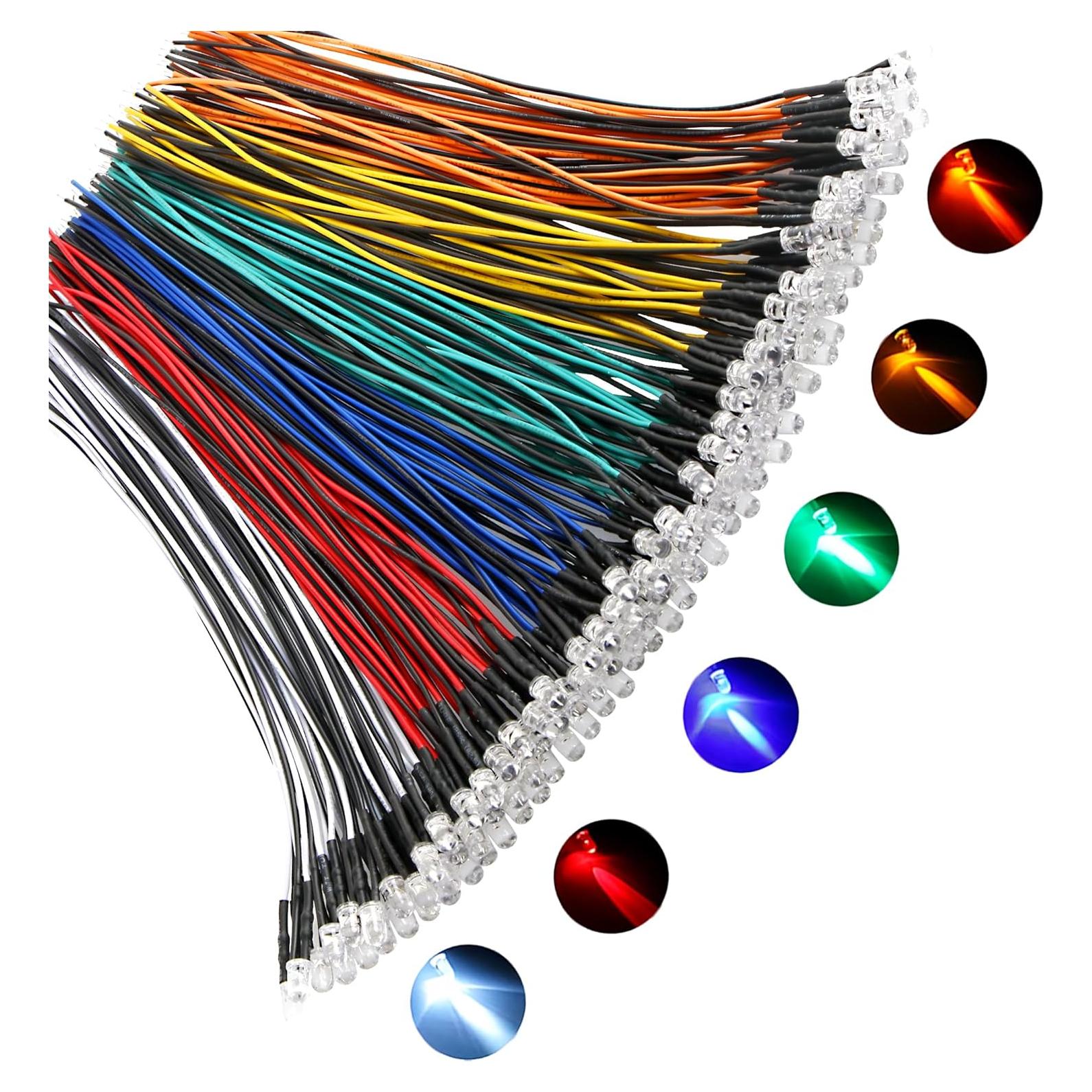 Kit 120 Diodos LED Pre Cableados 5mm Juasky 12V 6 Colores
