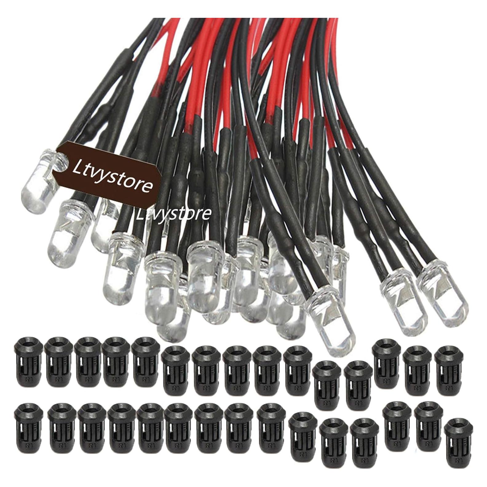 30 Piezas LED Blanco 3mm 12V Pre Cableado Ltvystore