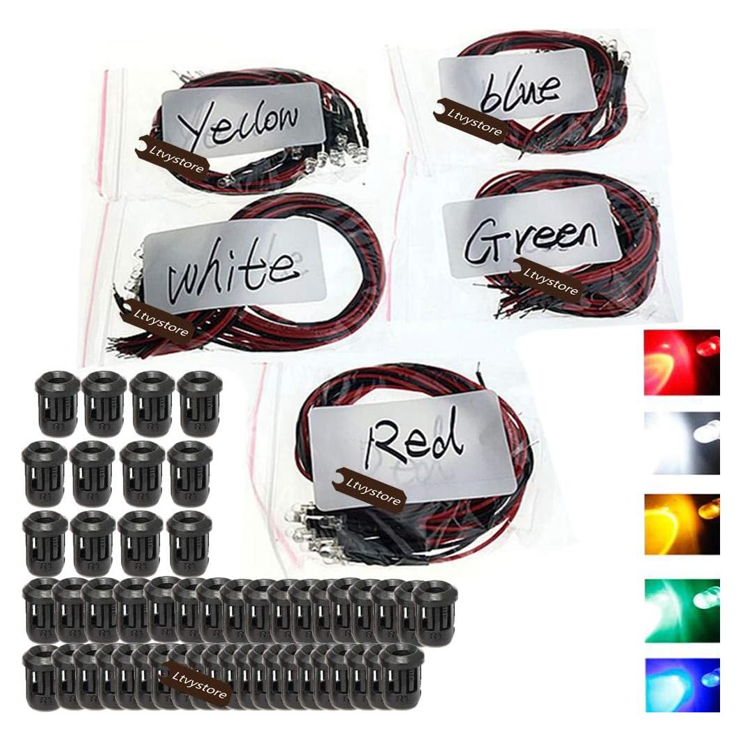 100 Pcs LED Pre Cableado 5mm Ltvystore 12V 20cm 5 Colores