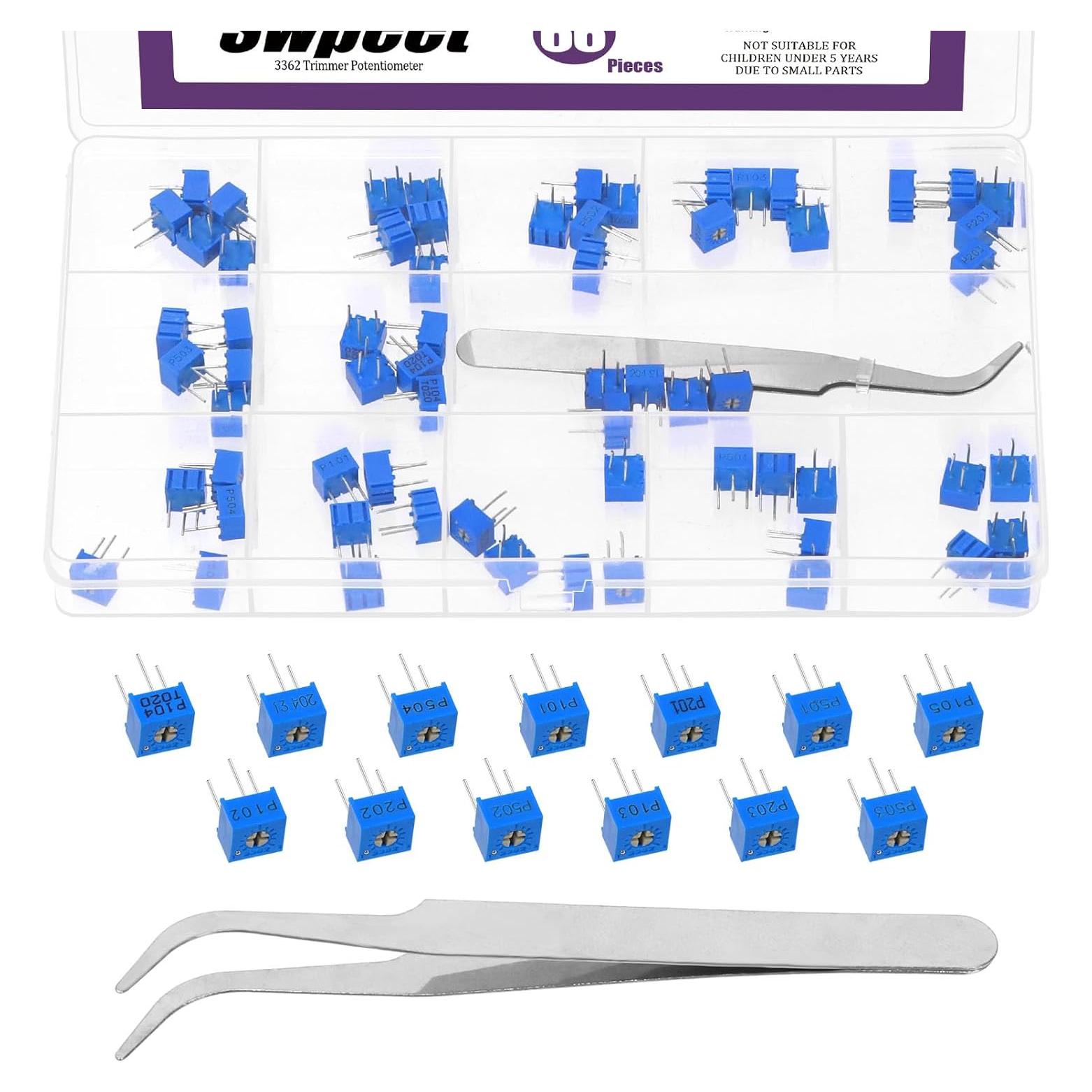 Kit 66Pcs Potenciómetros Ajustables Swpeet 3362 100-1M Ohm