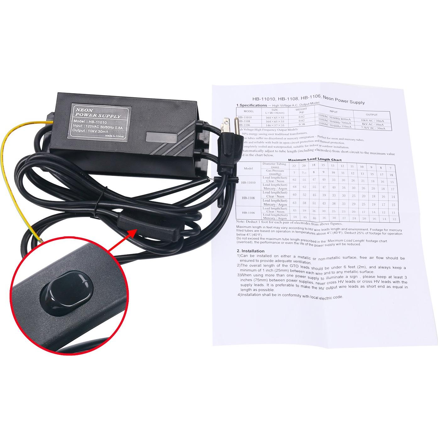 Transformador de Neón 10KV Yae First 30mA 120V 50/60Hz