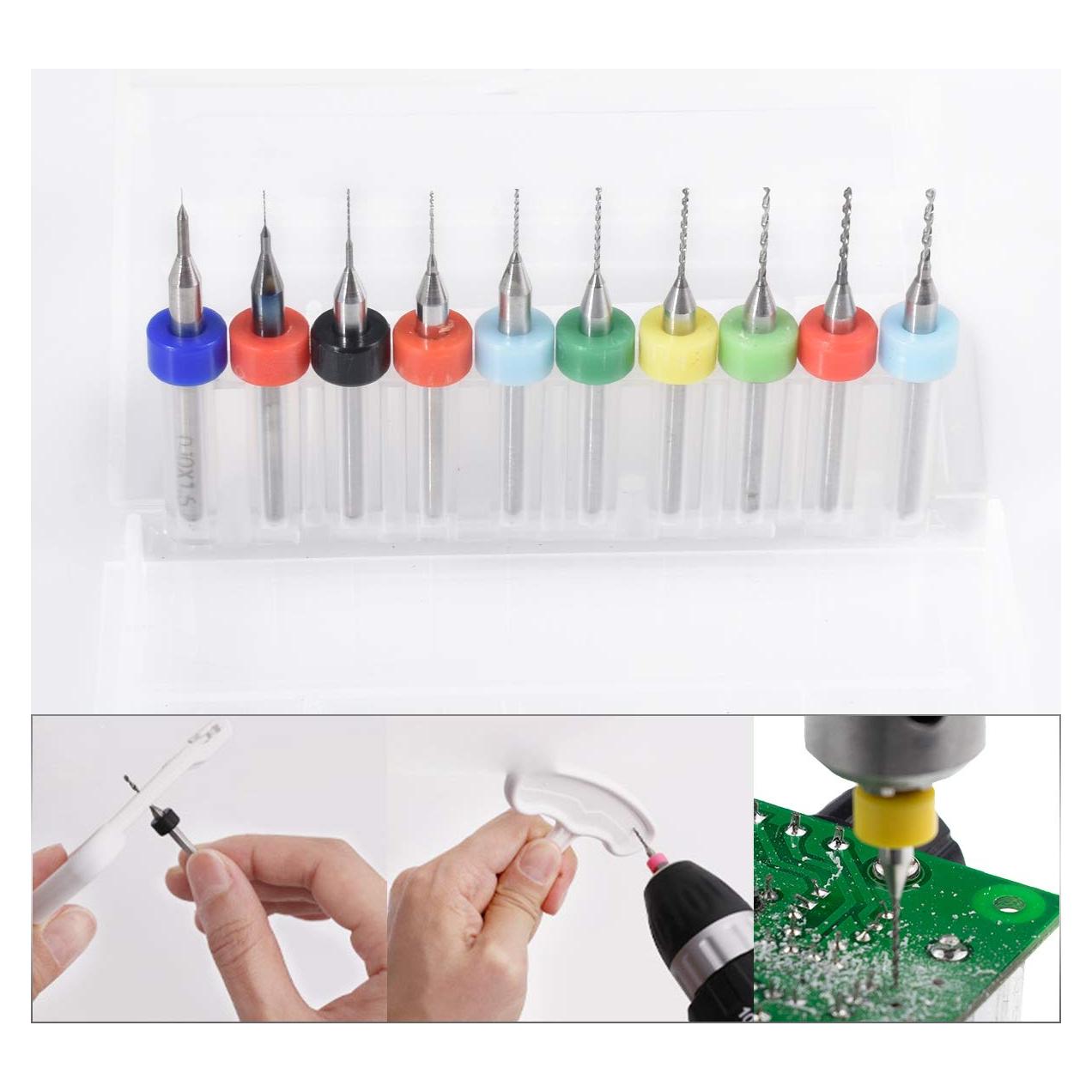 Juego de Brocas de Carburo HOHXEN para PCB 0.1-1.0mm 10 Piezas