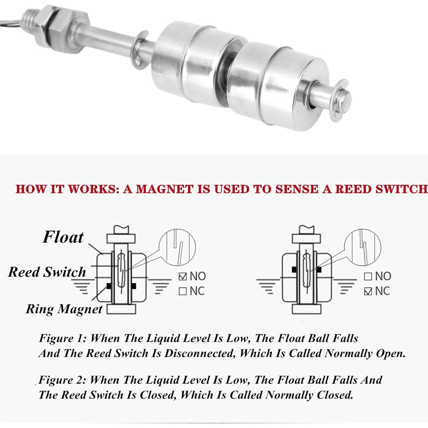 Sensor de Nivel de Agua Caredy 100mm Doble Flotador Acero Inoxidable