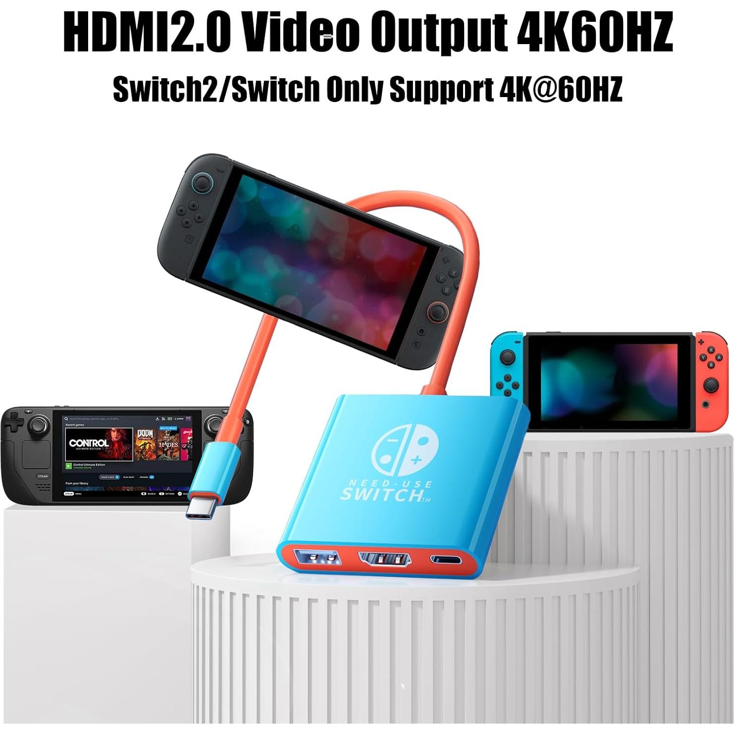 Adaptador USB C a HDMI DUEQID para Switch 2 4K 100W