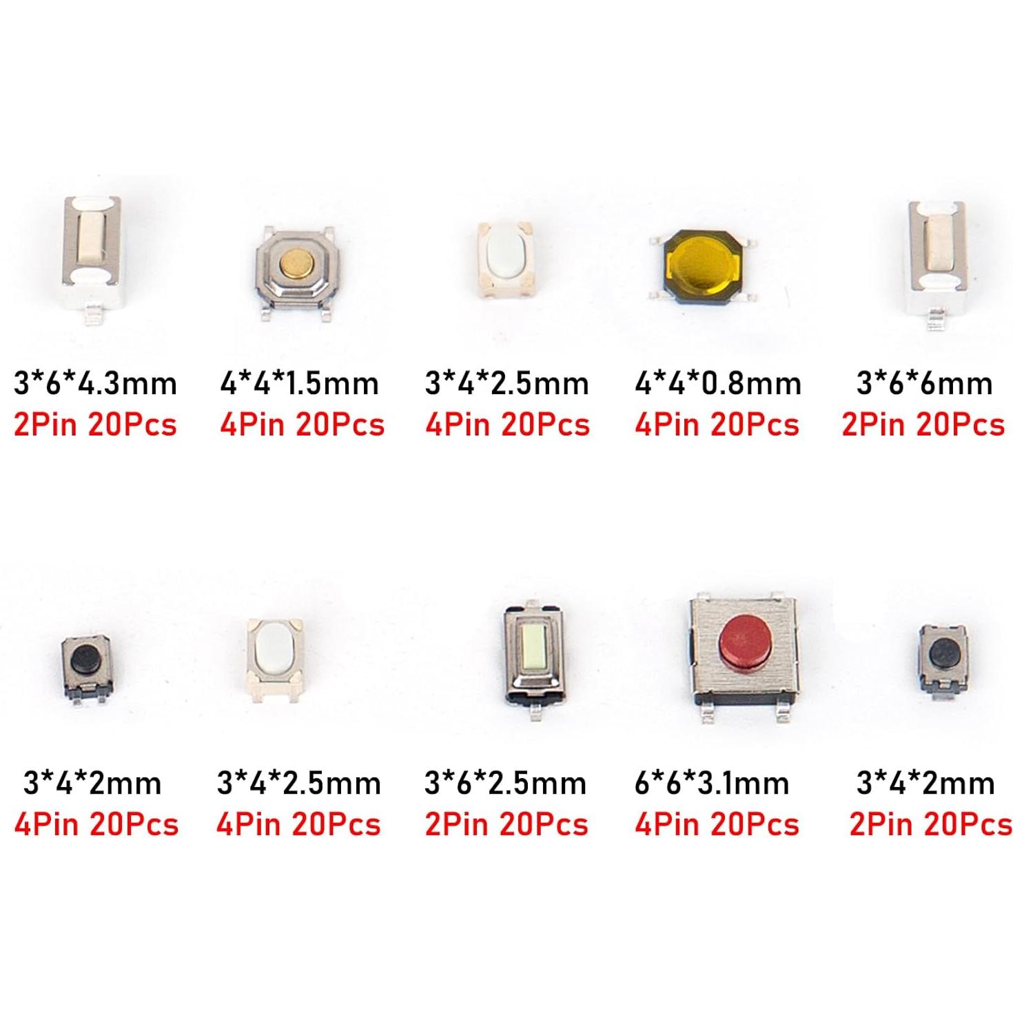 Kit de 200 Micro Interruptores Táctiles GUEEYUAW - Normalmente Abiertos