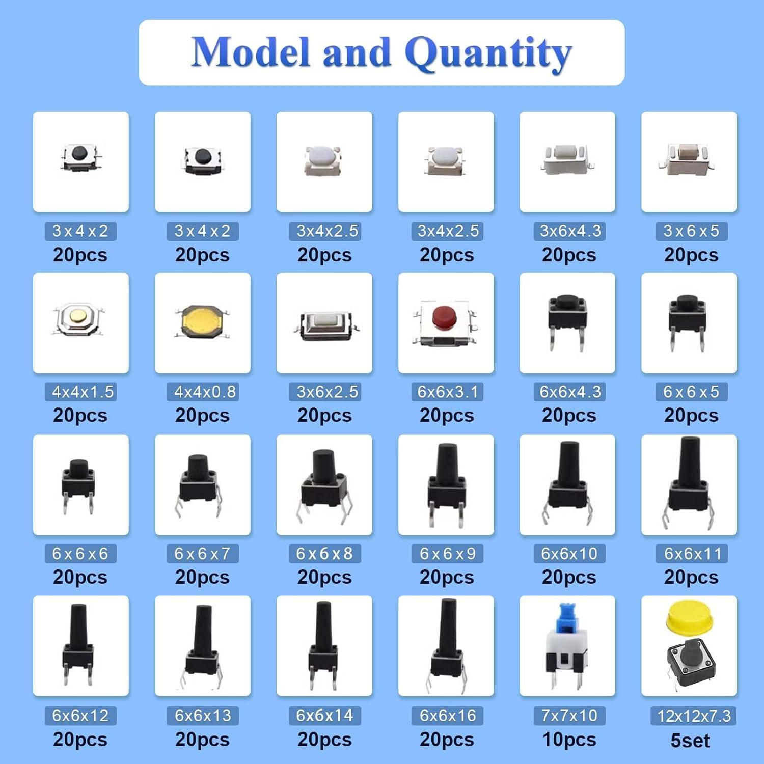 Kit de Interruptores Táctiles Juasky 460pcs 24 Valores DC12V