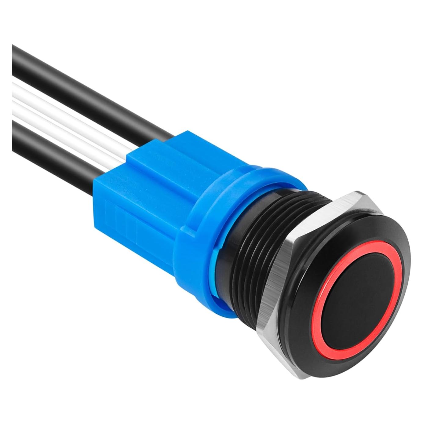 Interruptor pulsador LED de retención 19mm Rojo IP67 20A