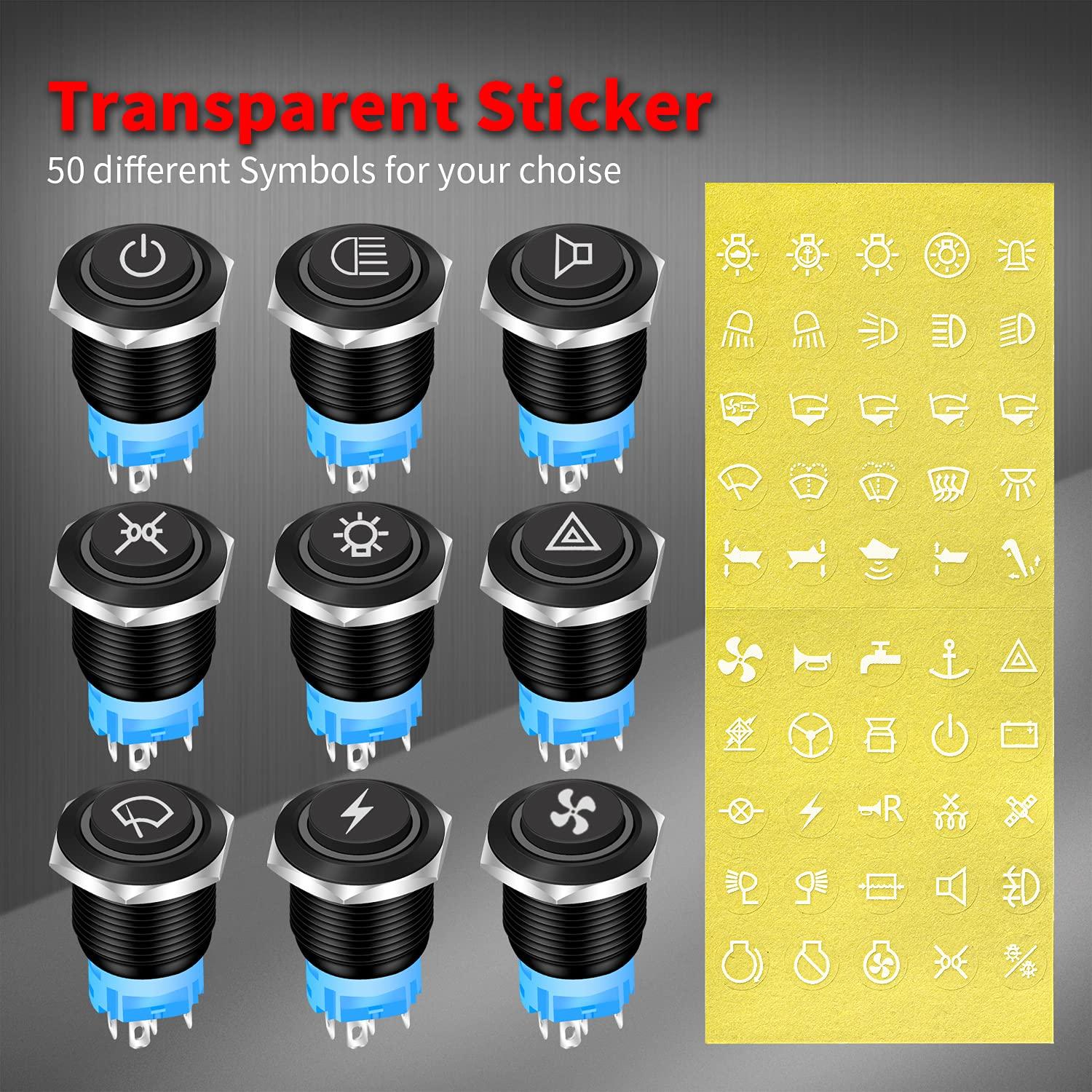 Interruptor de Botón de Presión DaierTek 12V LED Azul IP65 16mm - 5 Pack