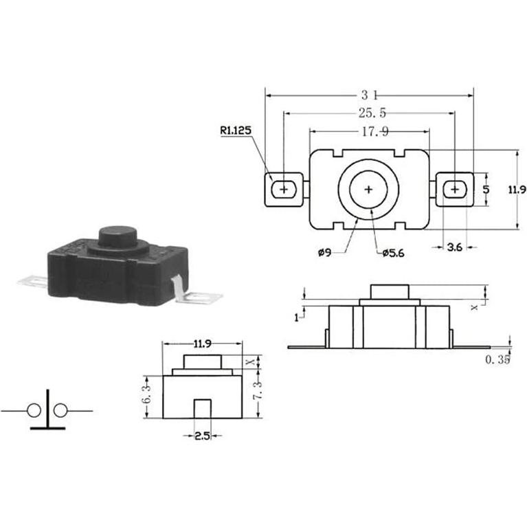 Paquete de 30 Interruptores de Botón KAN-28 1.5A 250V