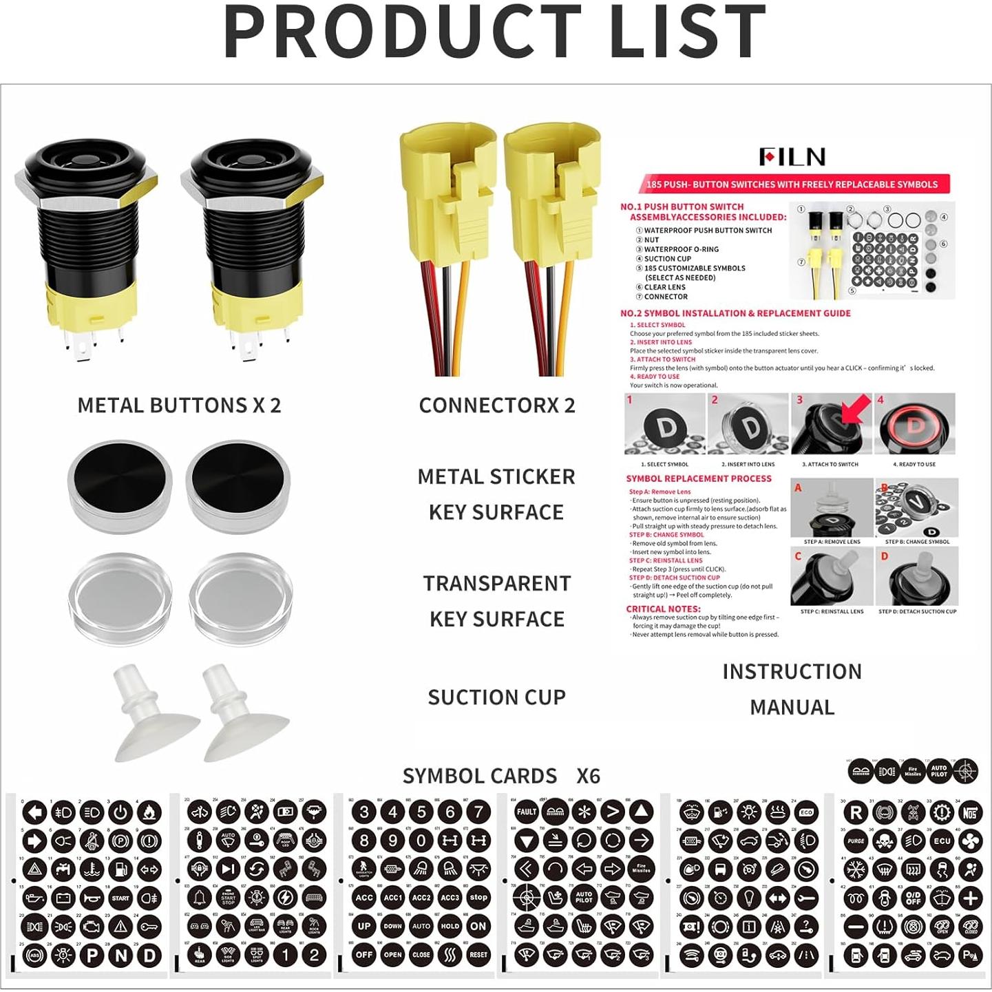 Interruptor de Botón de Presión FILN 19mm 12V-24V IP65 Rojo