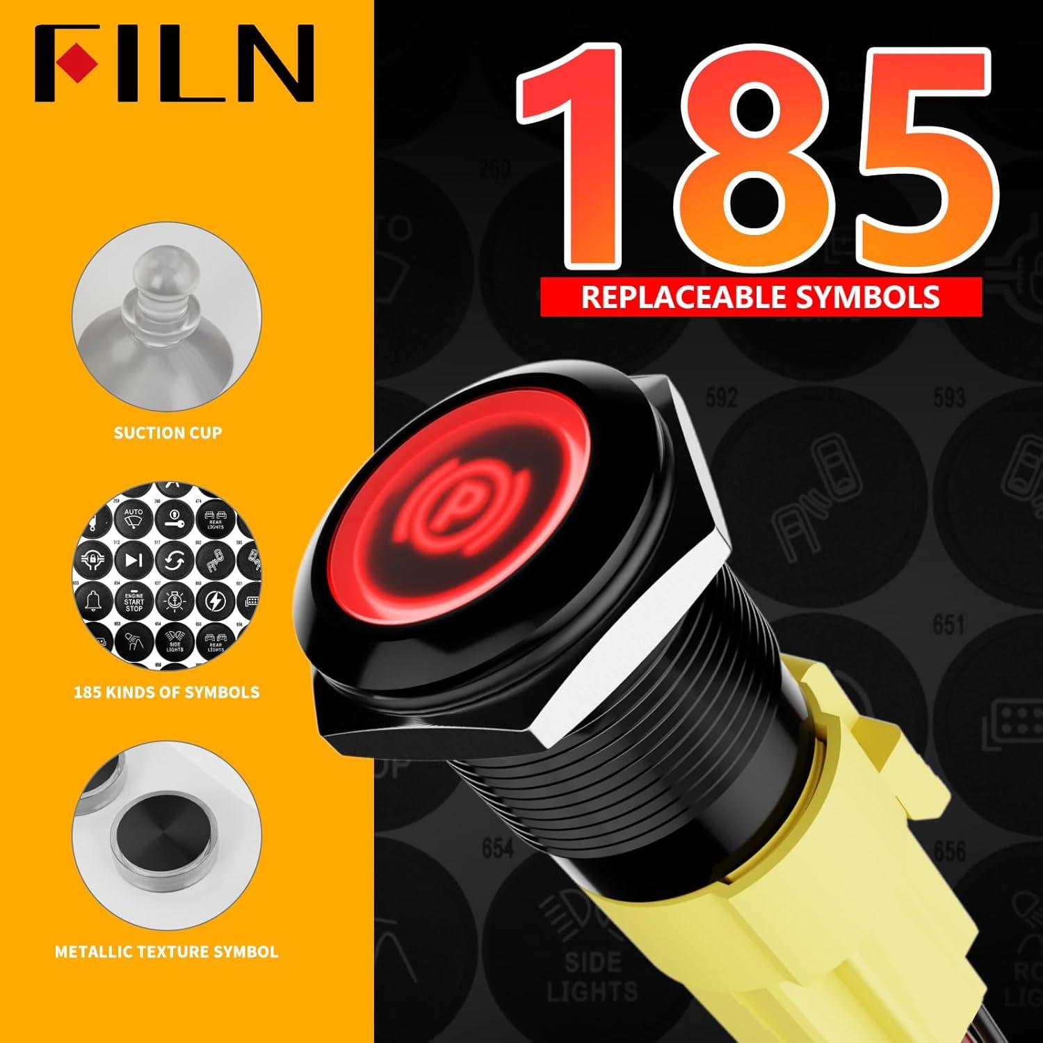 Interruptor de Botón de Presión FILN 19mm 12V-24V IP65 Rojo