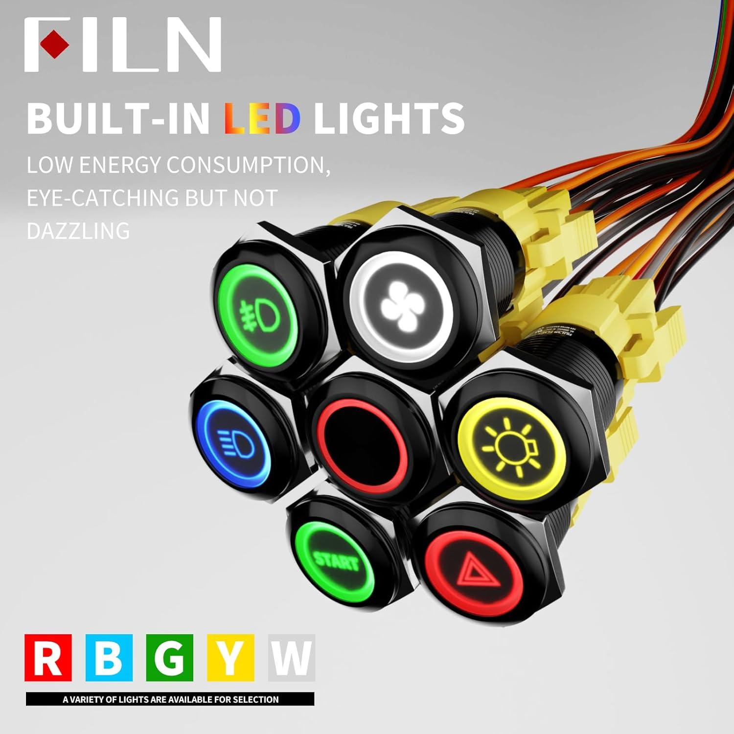 Interruptor de Botón de Presión FILN 19mm 12V-24V IP65 Rojo