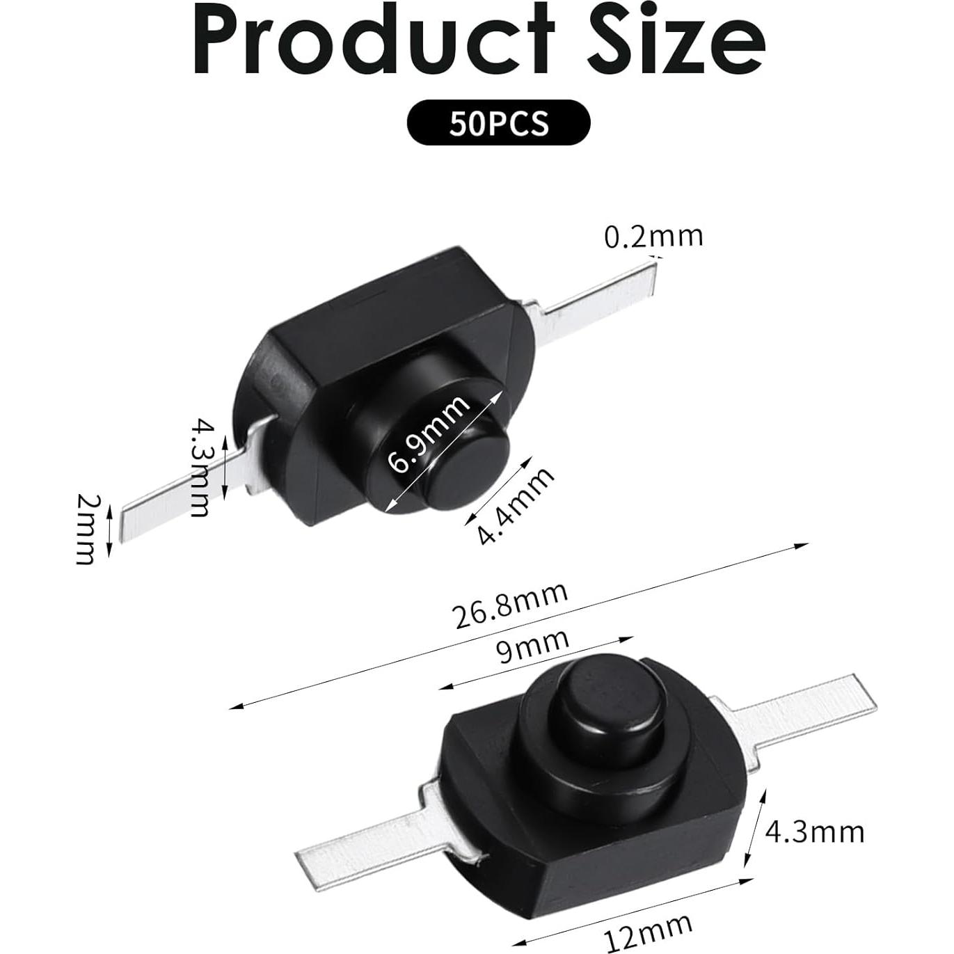 50 Interruptores Mini con Bloqueo Gtziqa 12x8mm DC 30V 1A