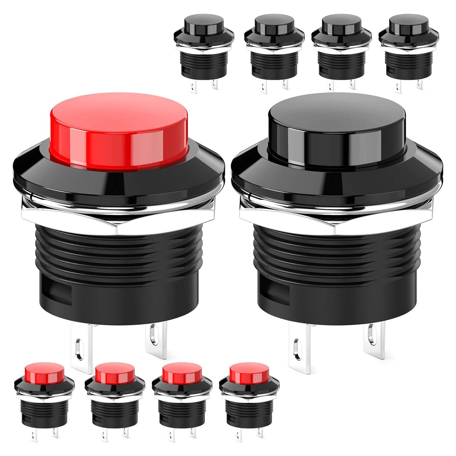 Interruptor de botón momentáneo DIYhz 10 pcs tapa roja y negra