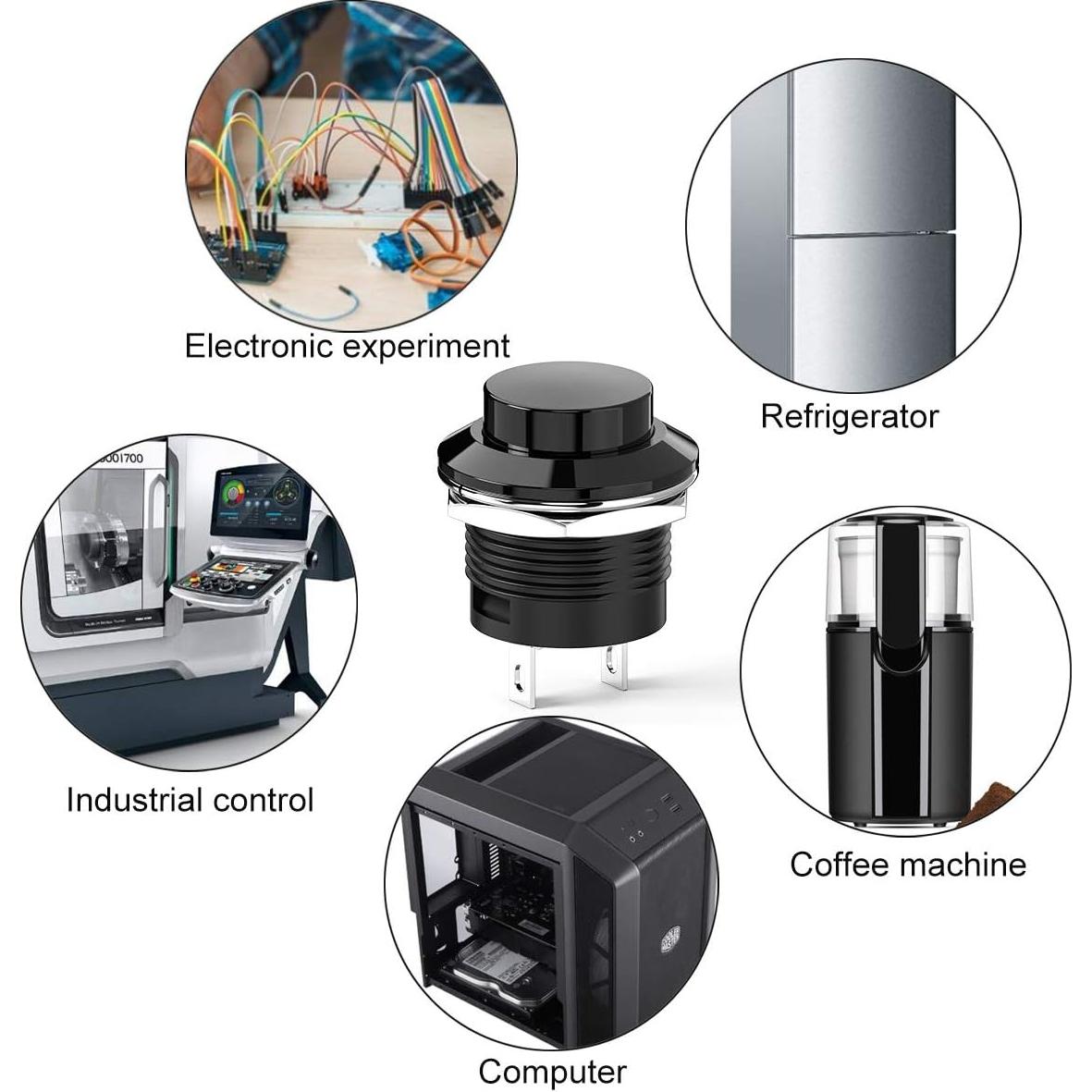 Interruptor de botón momentáneo DIYhz 10 pcs tapa roja y negra