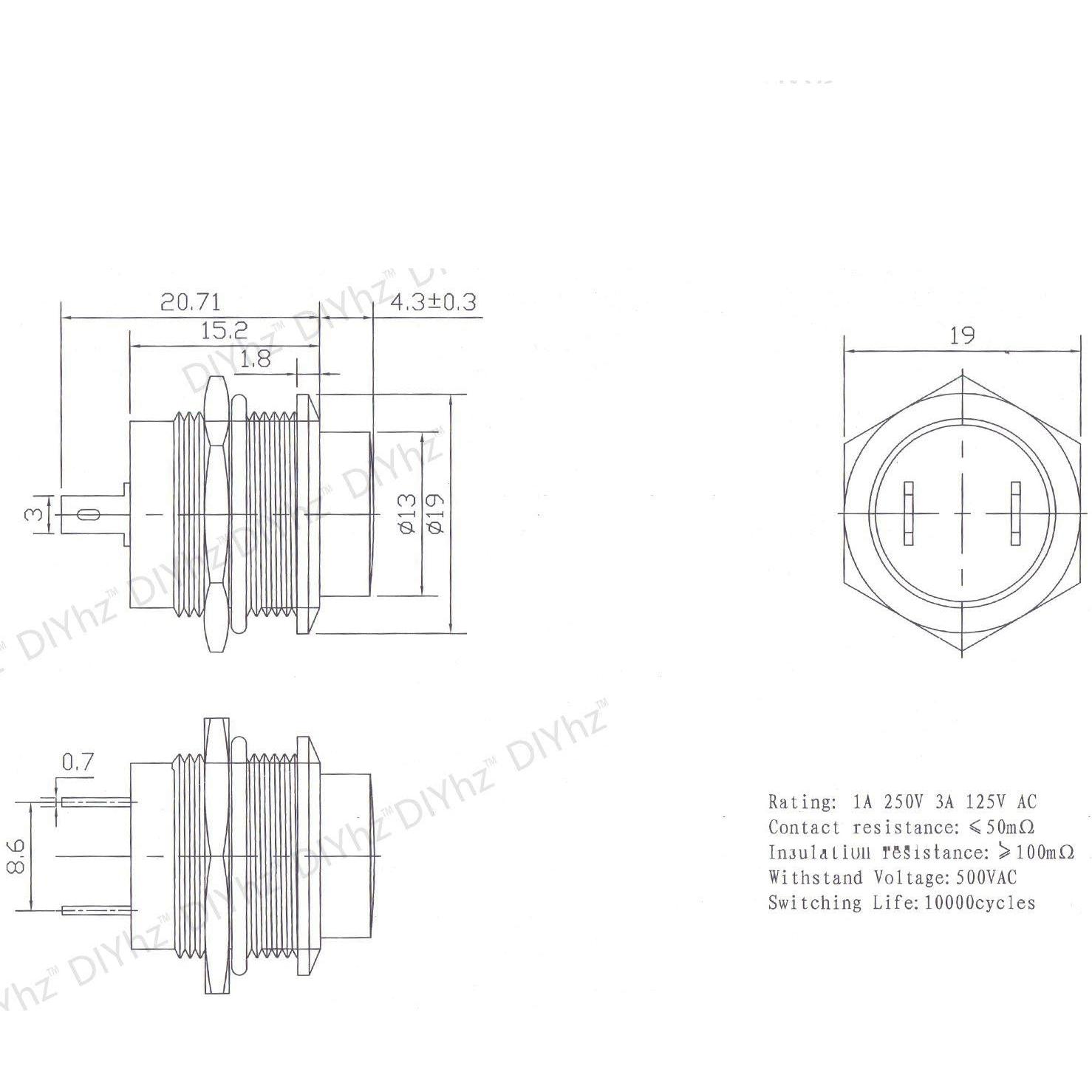 Interruptor de botón momentáneo DIYhz 10 pcs tapa roja y negra