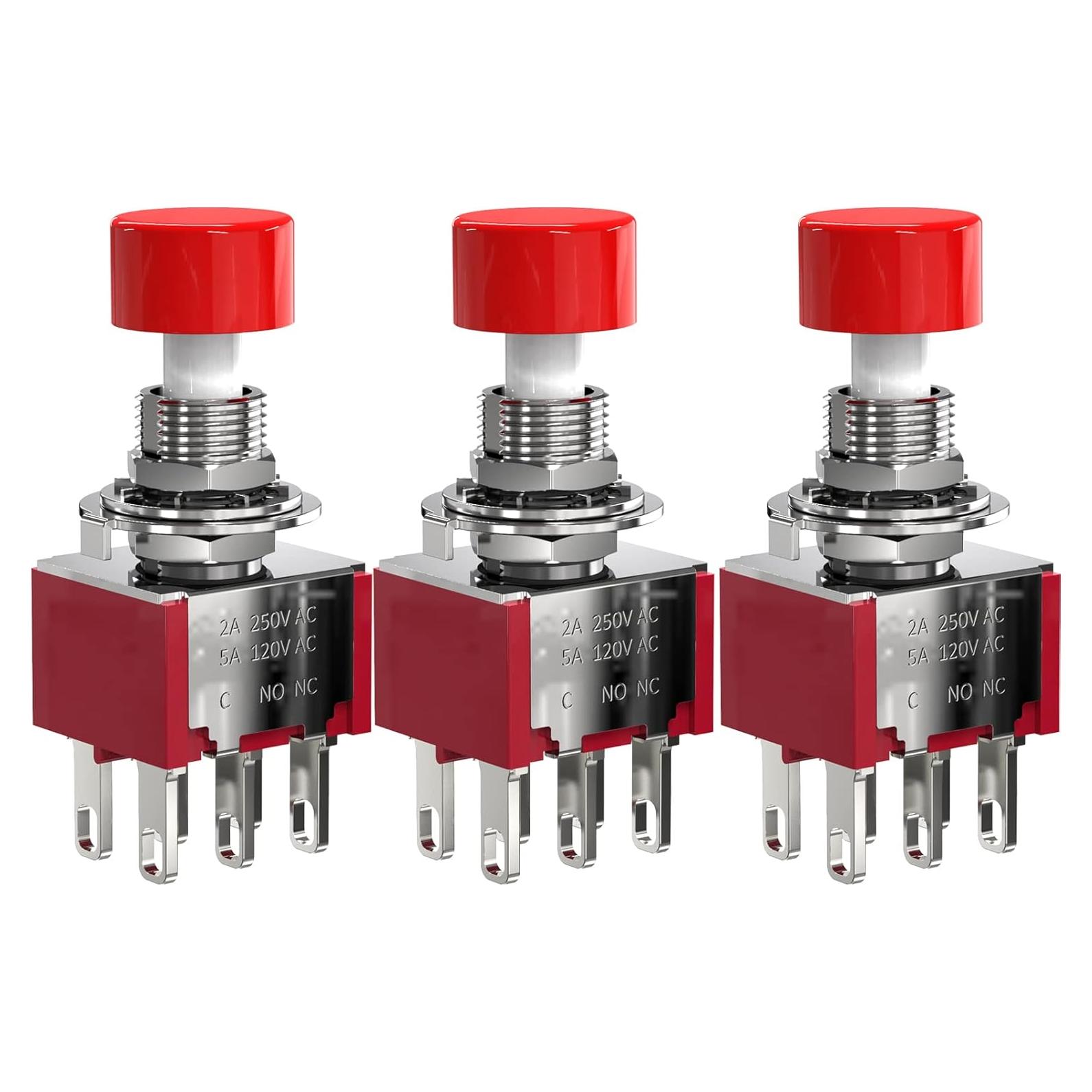 Interruptor de Botón Momentáneo 6 Pines DIYhz Rojo 3Pcs