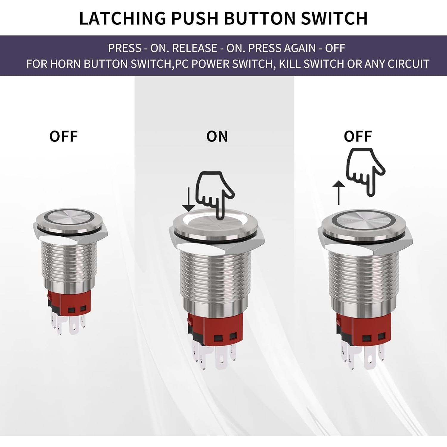 Interruptor pulsador 16mm KERWINN 12V 1NO 1NC con luz