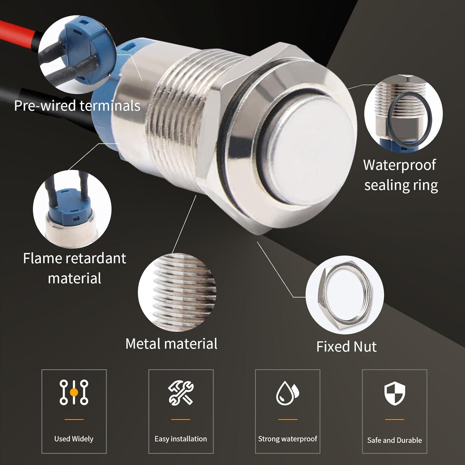 Interruptor de Botón de Presión STARELO 12mm IP65 5pcs