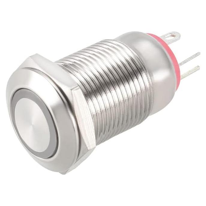 Interruptor de Botón Metálico uxcell 12mm 1NO Luz LED Roja