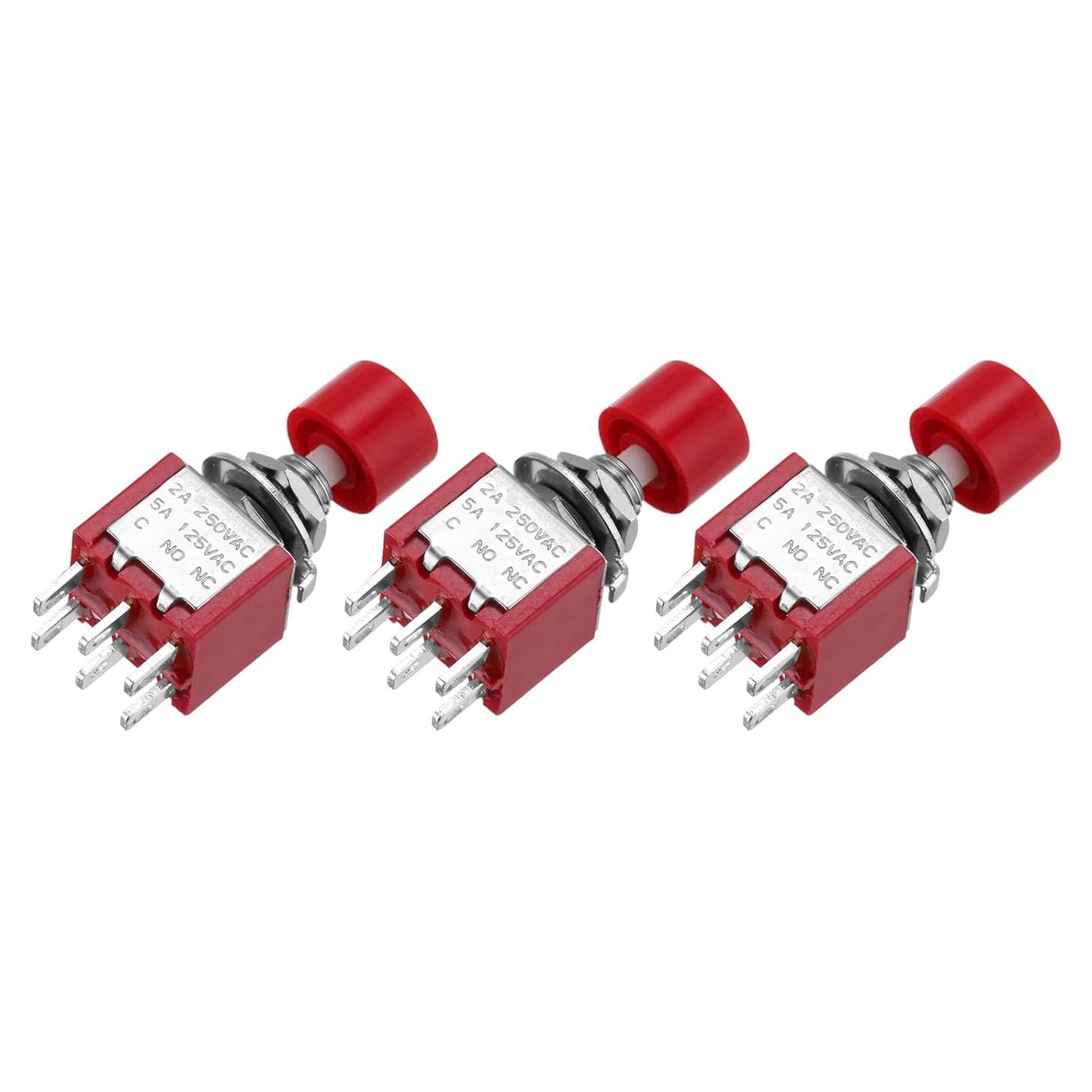 Interruptor de Botón Mini MECCANIXITY 3 Pcs 2A 250V Rojo