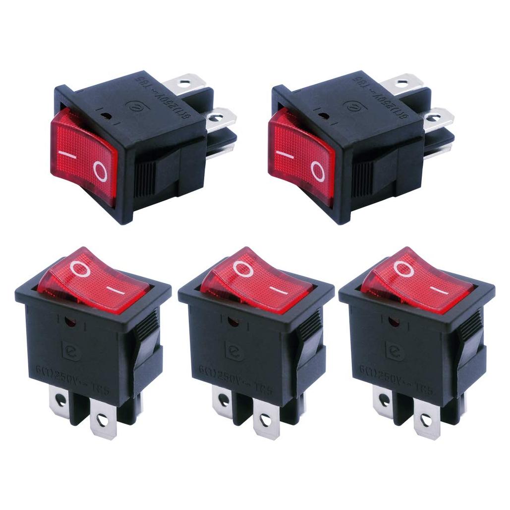 Interruptor Rocker Iluminado DPST 5 Pcs Mxuteuk Rojo 250V 6A
