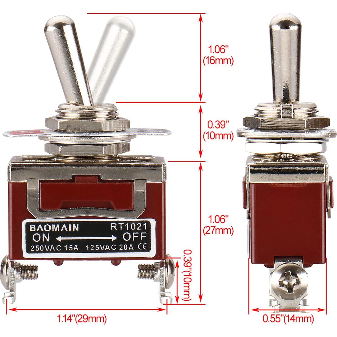 Interruptor de Palanca Baomain RT1021 2 Pines ON-OFF 15A 250V