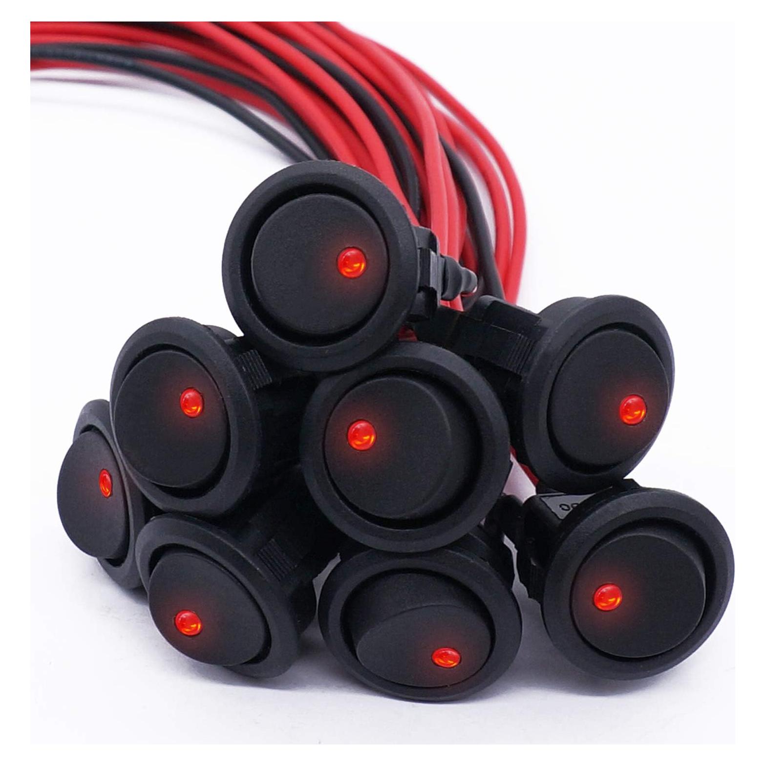 Interruptor Rocker Redondo Iluminado Twidec 20A 12V Rojo - 8 Pcs
