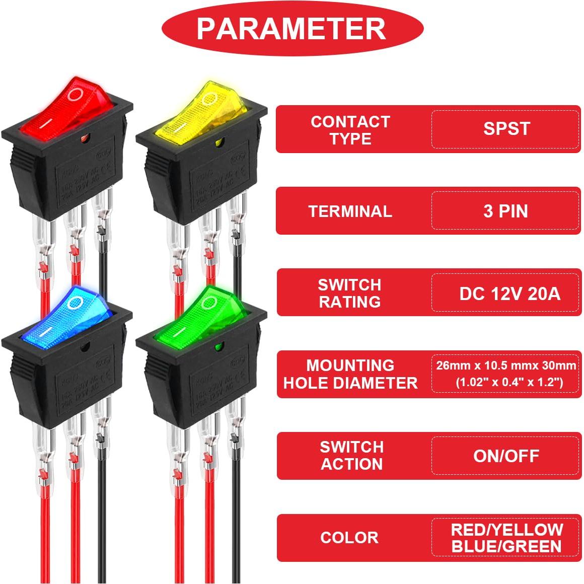 Interruptores de Palanca Iluminados LED MKBKLLJY 12V 20A 8 Pcs