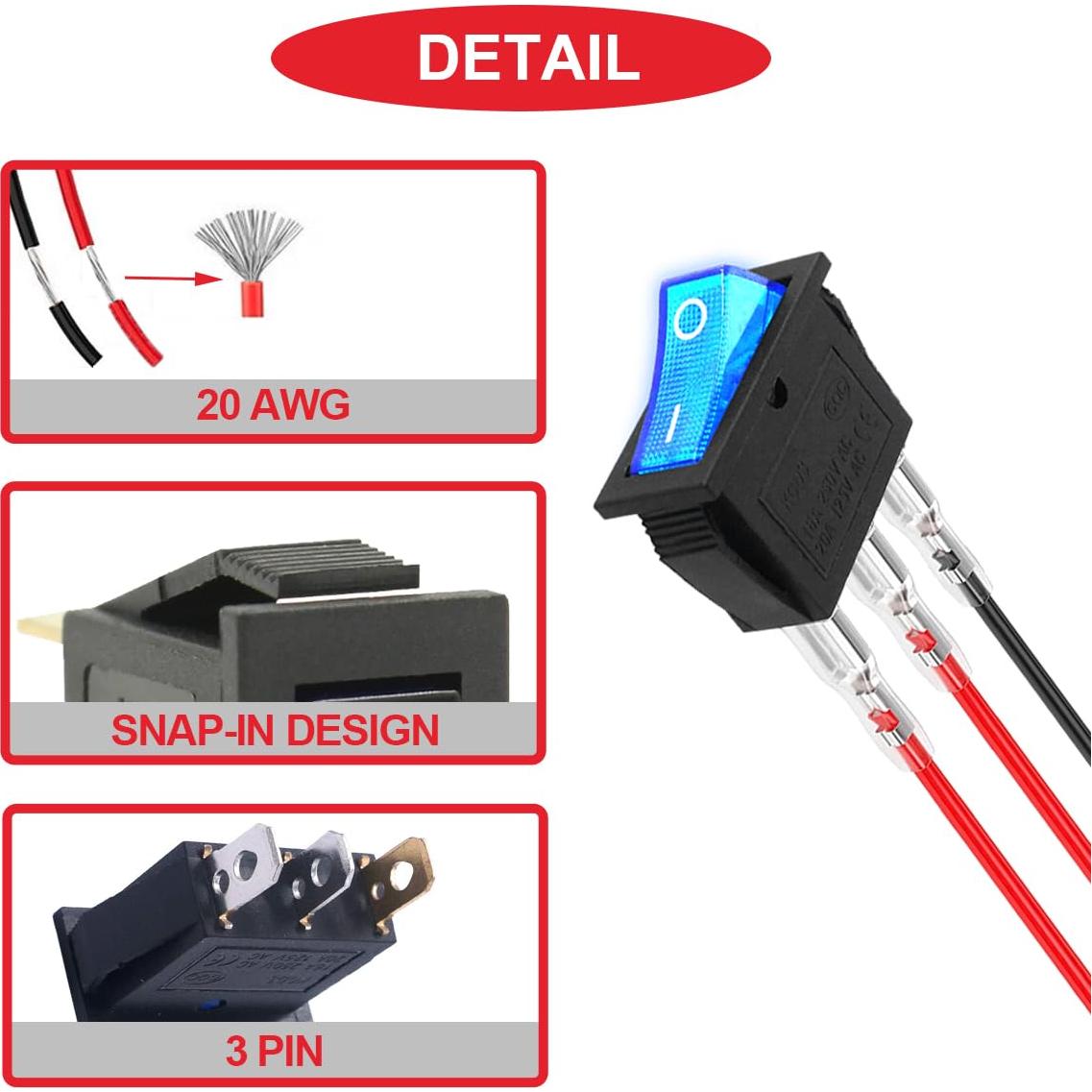 Interruptores de Palanca Iluminados LED MKBKLLJY 12V 20A 8 Pcs