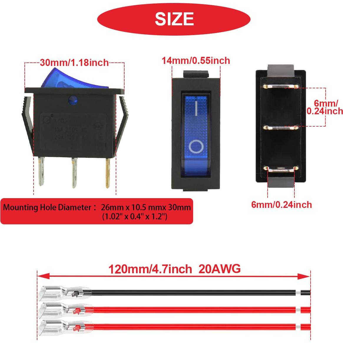 Interruptores de Palanca Iluminados LED MKBKLLJY 12V 20A 8 Pcs