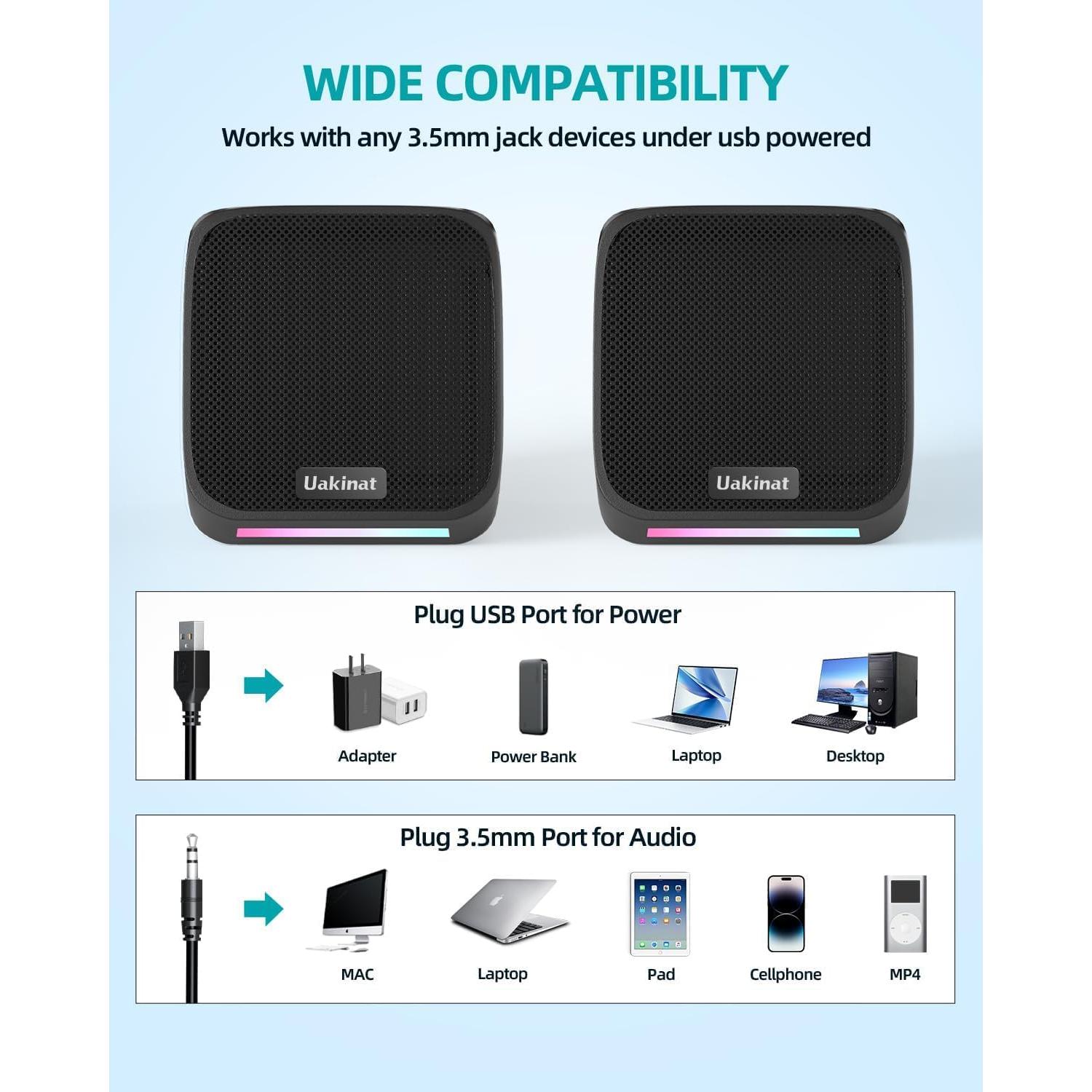Altavoces Multimedia Uakinat E-1078 USB 3W para PC y Laptop