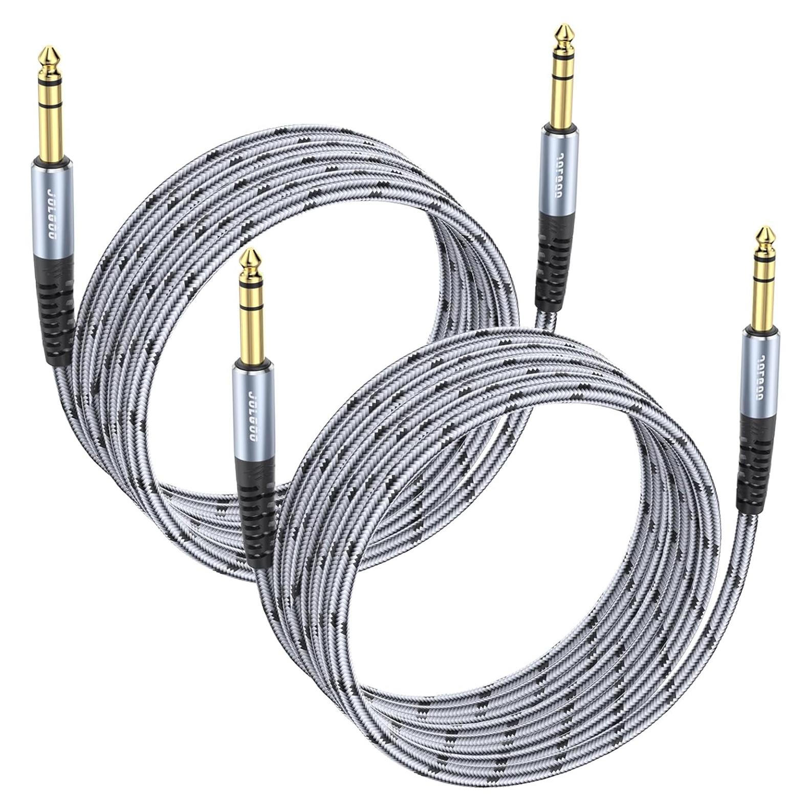 Cable TRS 1/4" JOLGOO 15 pies 2-Pack para Guitarra y Teclado