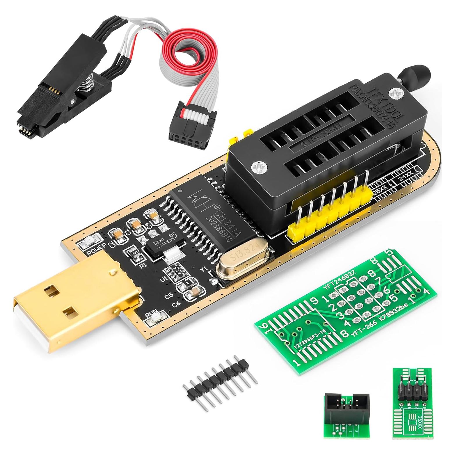 Programador BIOS USB CH341A con Clip SOP8 Doble - 24/25/93C46