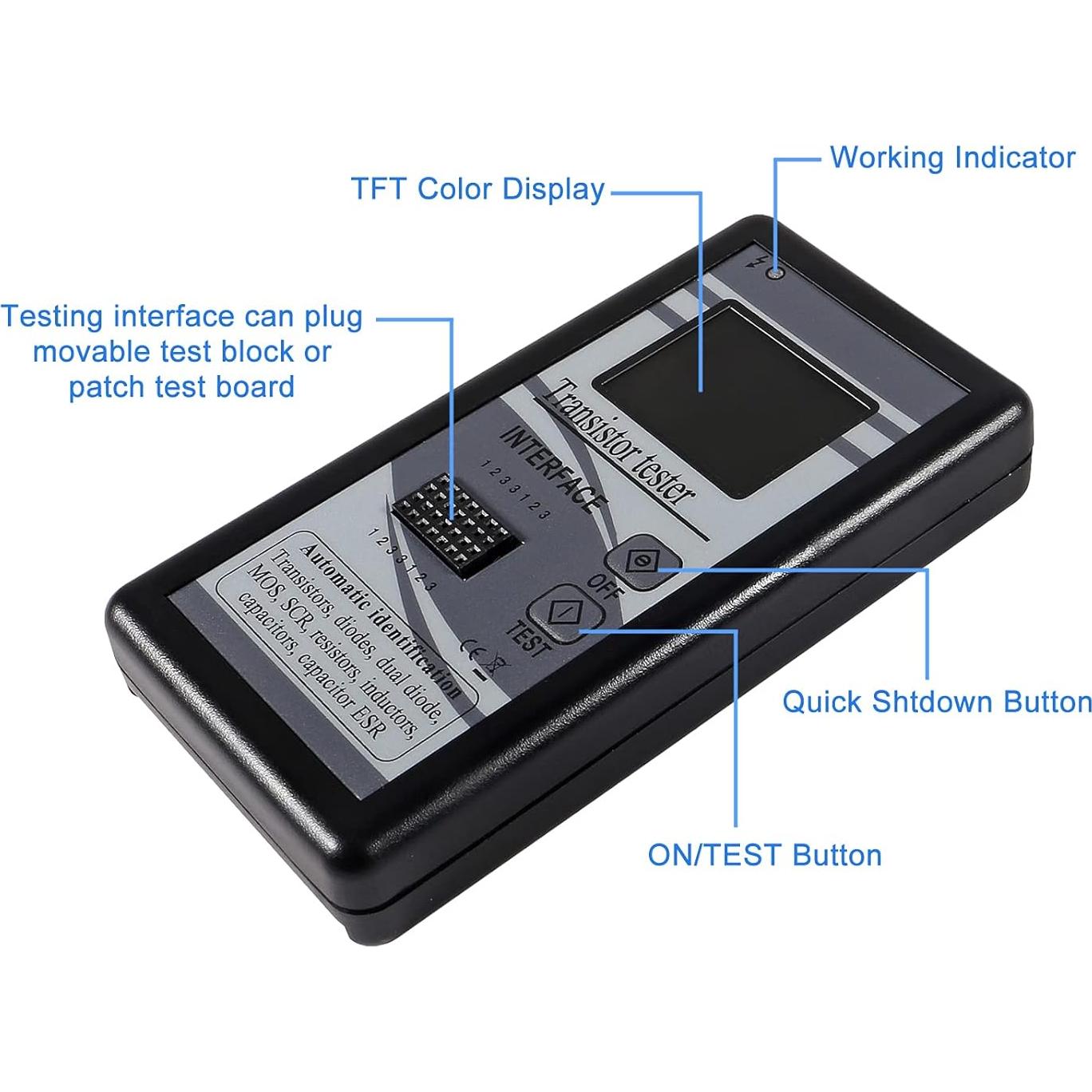 Transistor Tester, Mosfet Transistor Capacitor Tester, Mega328 NPN PNP Transistor Diode Resistor Inductor Capacitance MOS SCR ESR Meter Automatic Checker Detector