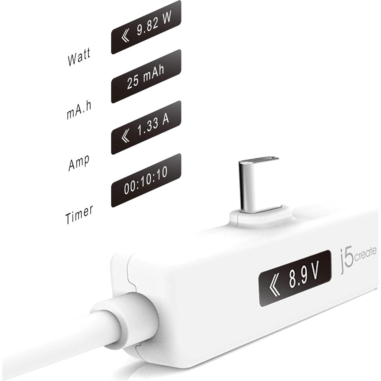 Cable USB-C a USB-C 2.0 j5create 1.22m con Medidor de Potencia