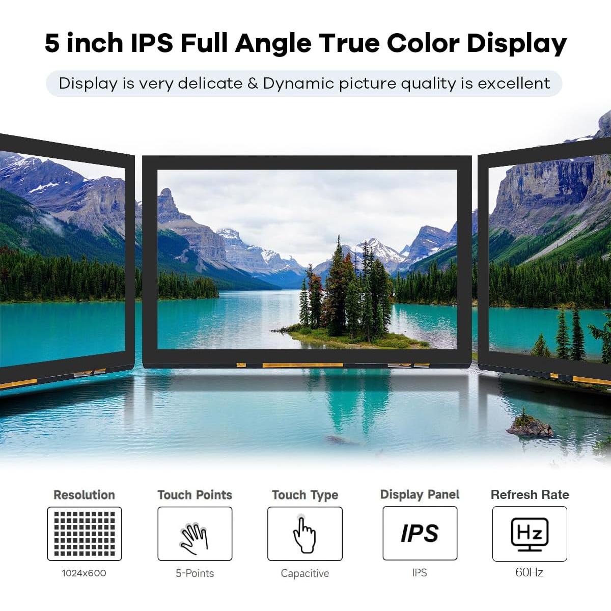 Pantalla Táctil IPS 5" 1024x600 HDMI para Raspberry Pi y PC