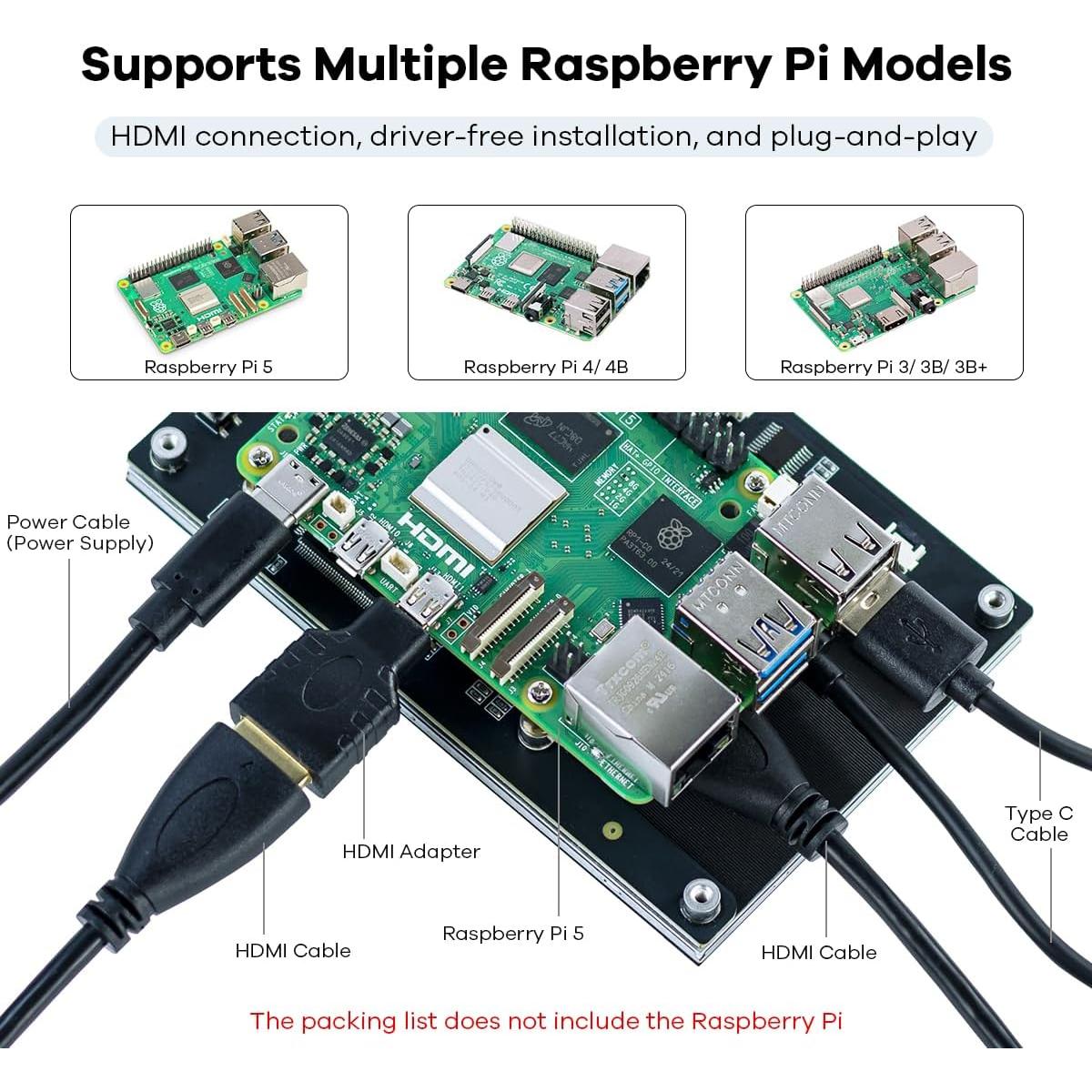 Pantalla Táctil IPS 5" 1024x600 HDMI para Raspberry Pi y PC