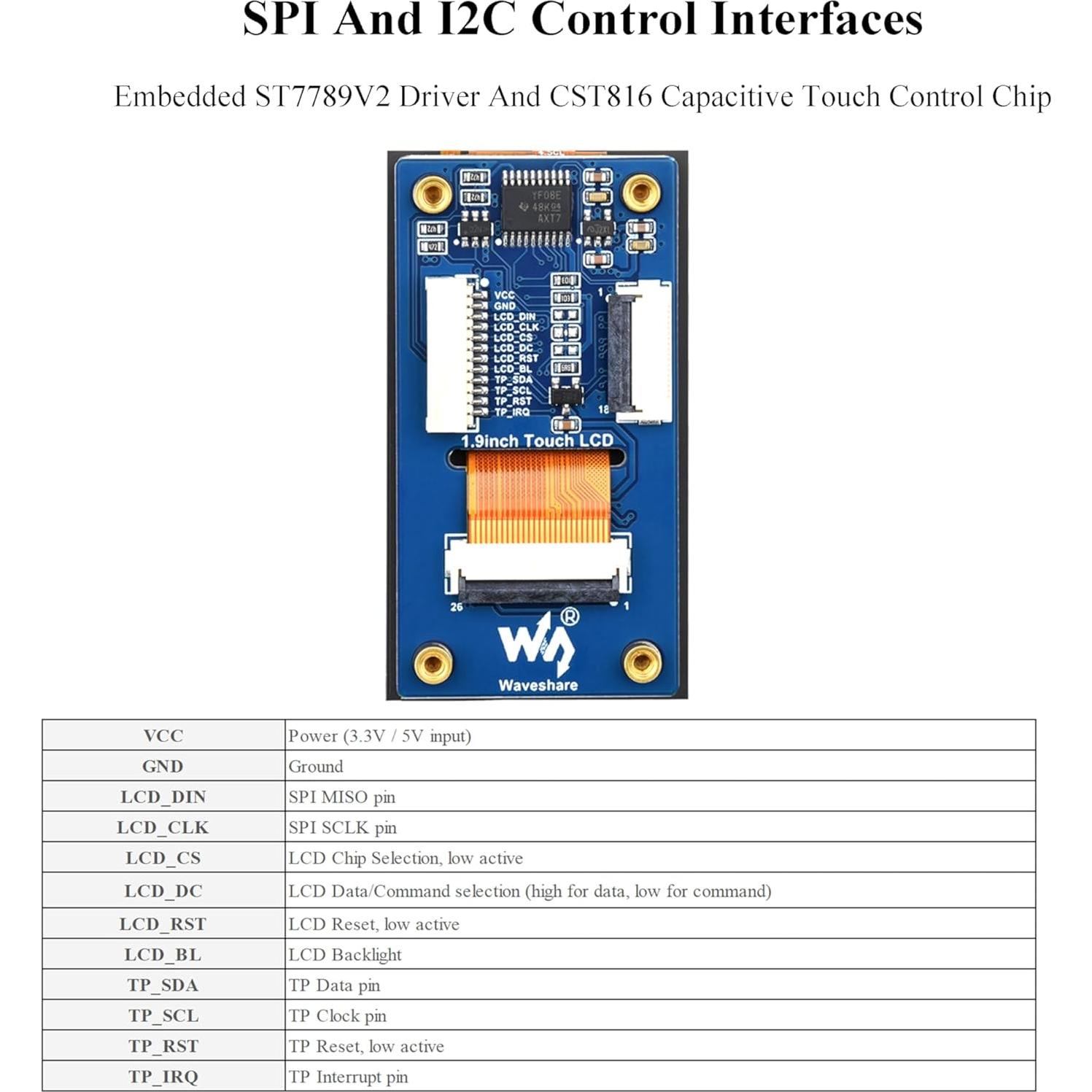 Módulo Pantalla LCD Táctil 1.9" Wonrabai 172x320 IPS