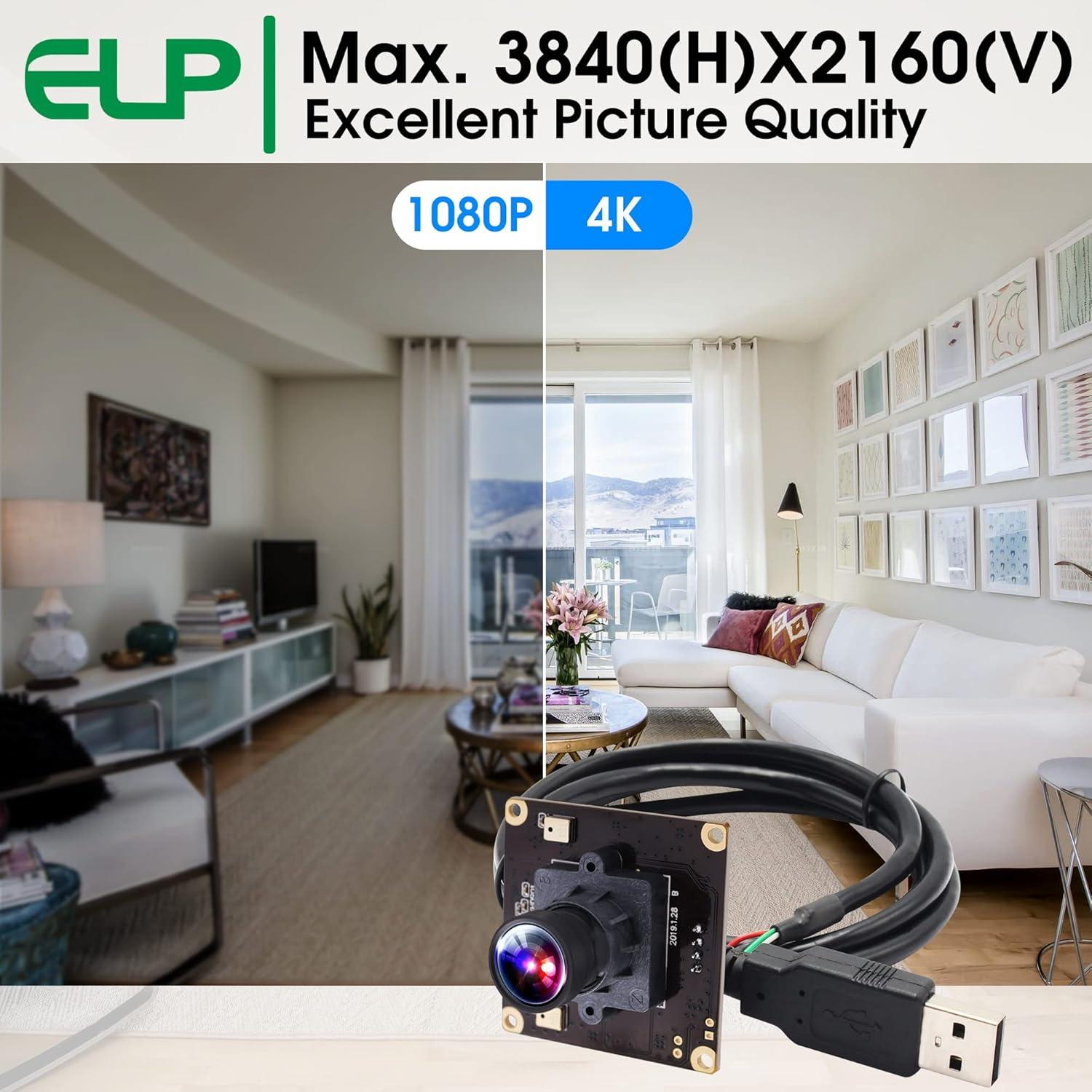 Cámara USB 4K ELP IMX317 con Micrófono Doble 100°