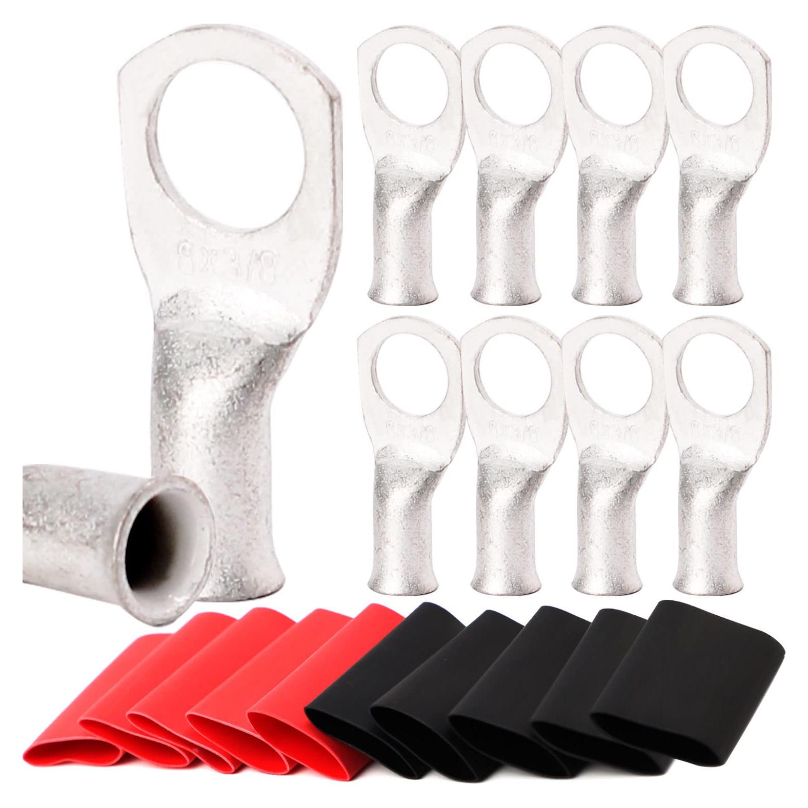 Terminales de Anillo de Cobre TKDMR 8 AWG 10 Pcs con Tubo Termocontraíble