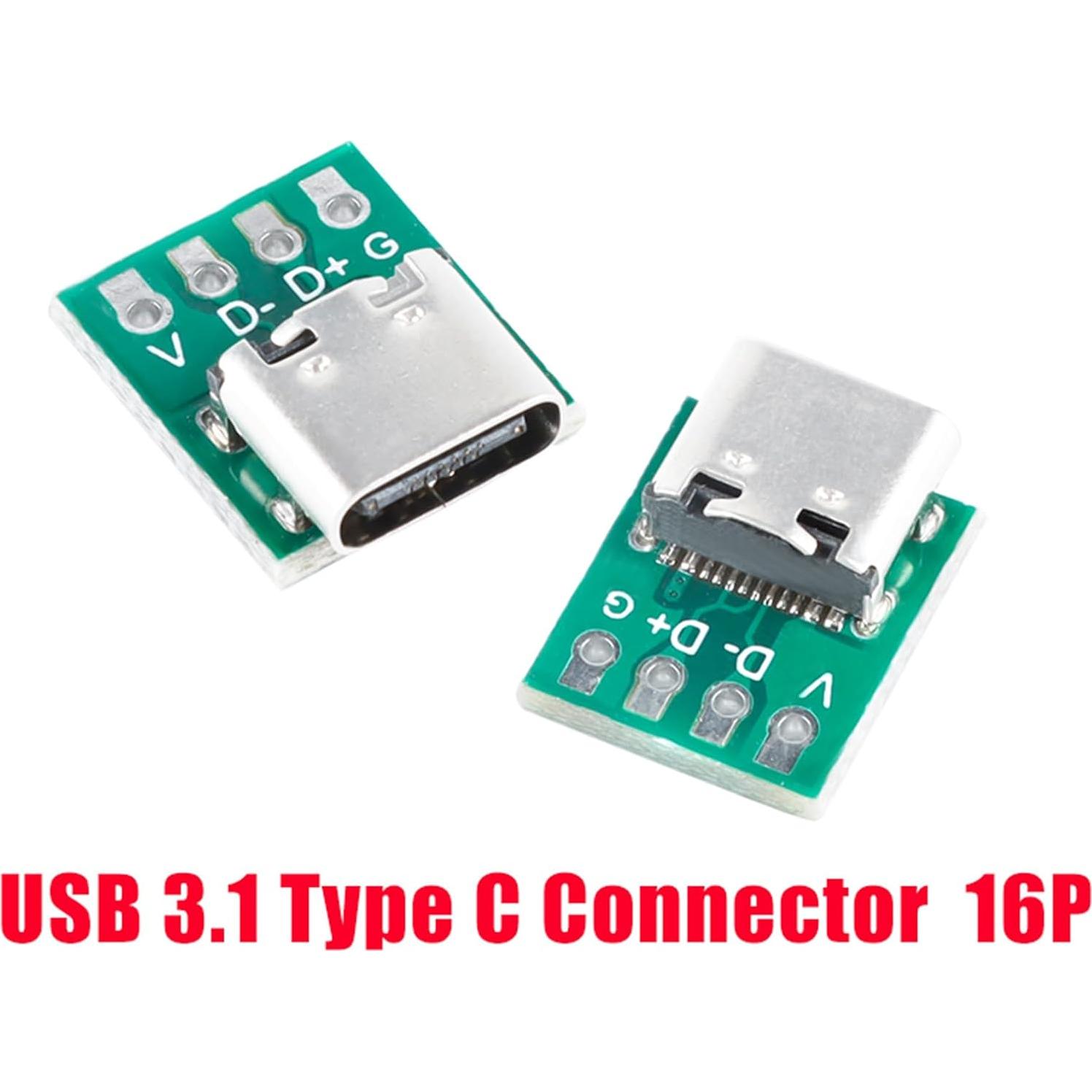 20 Conectores Femeninos USB Tipo C 3.1 Cermant PCB 16 Pines