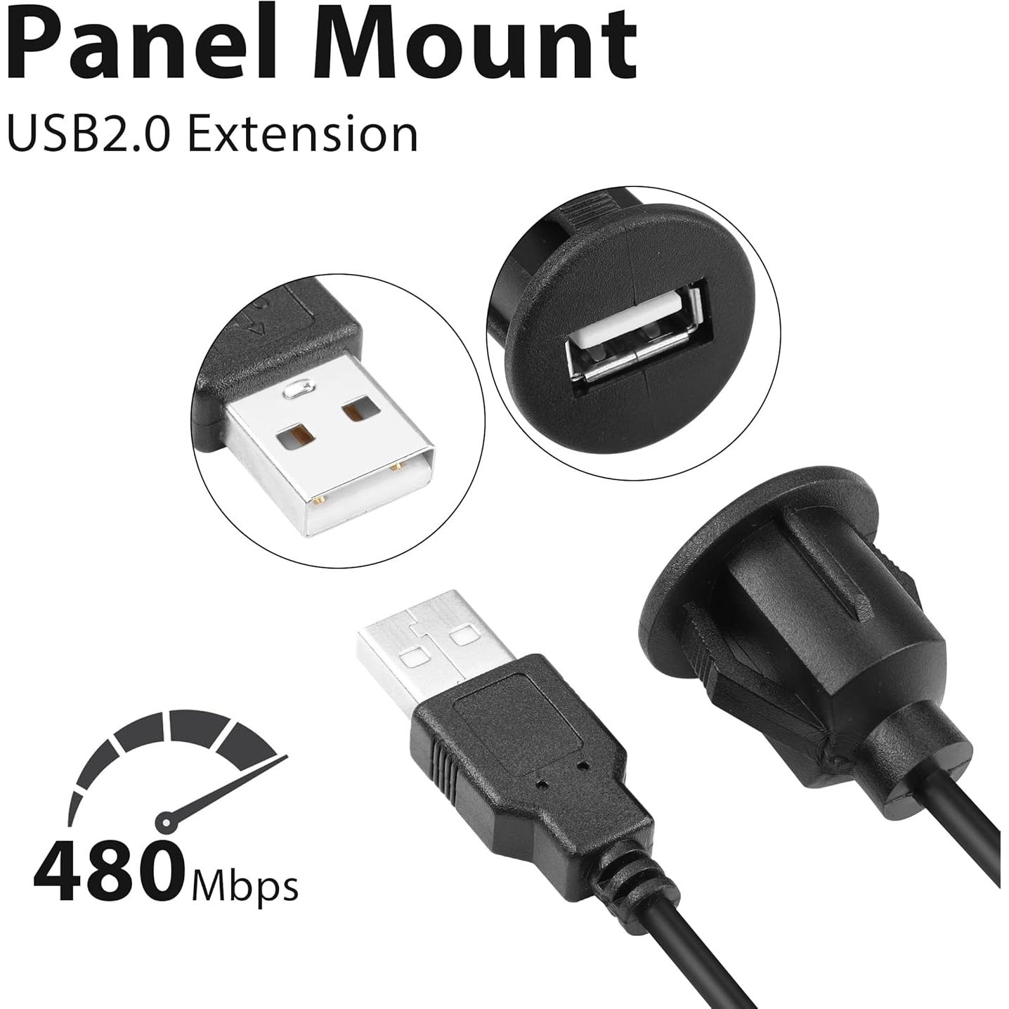 Cable USB 2.0 de Montaje Flush YACSEJAO 1m para Coche y Barco